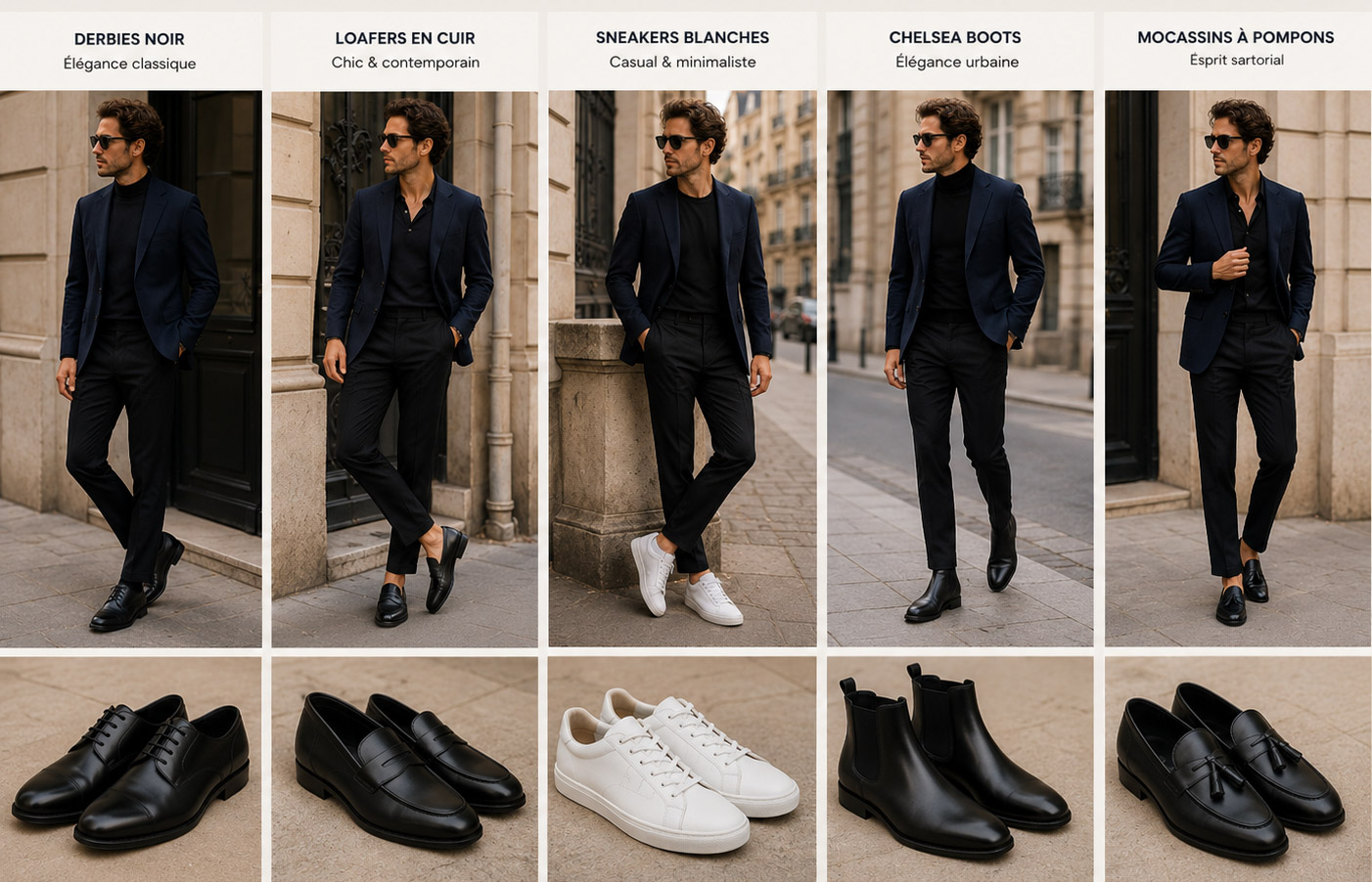 chaussures-avec-tenue-bleue-marine-noire